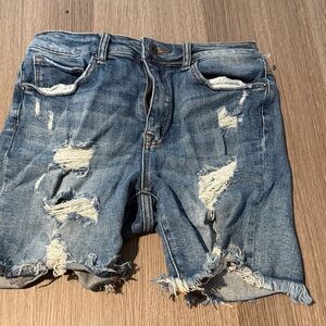 Distressed Blue Jean Shorts